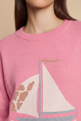 Womens Pink  Boat Graphic Knit Sweaters | CicyBell