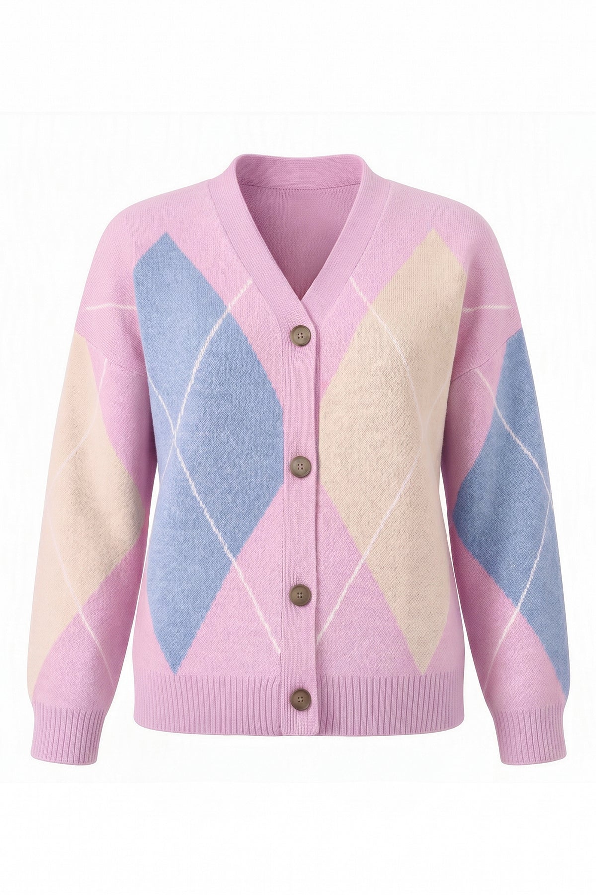 Women Pink Plaid Color Block Cardigan | CicyBell