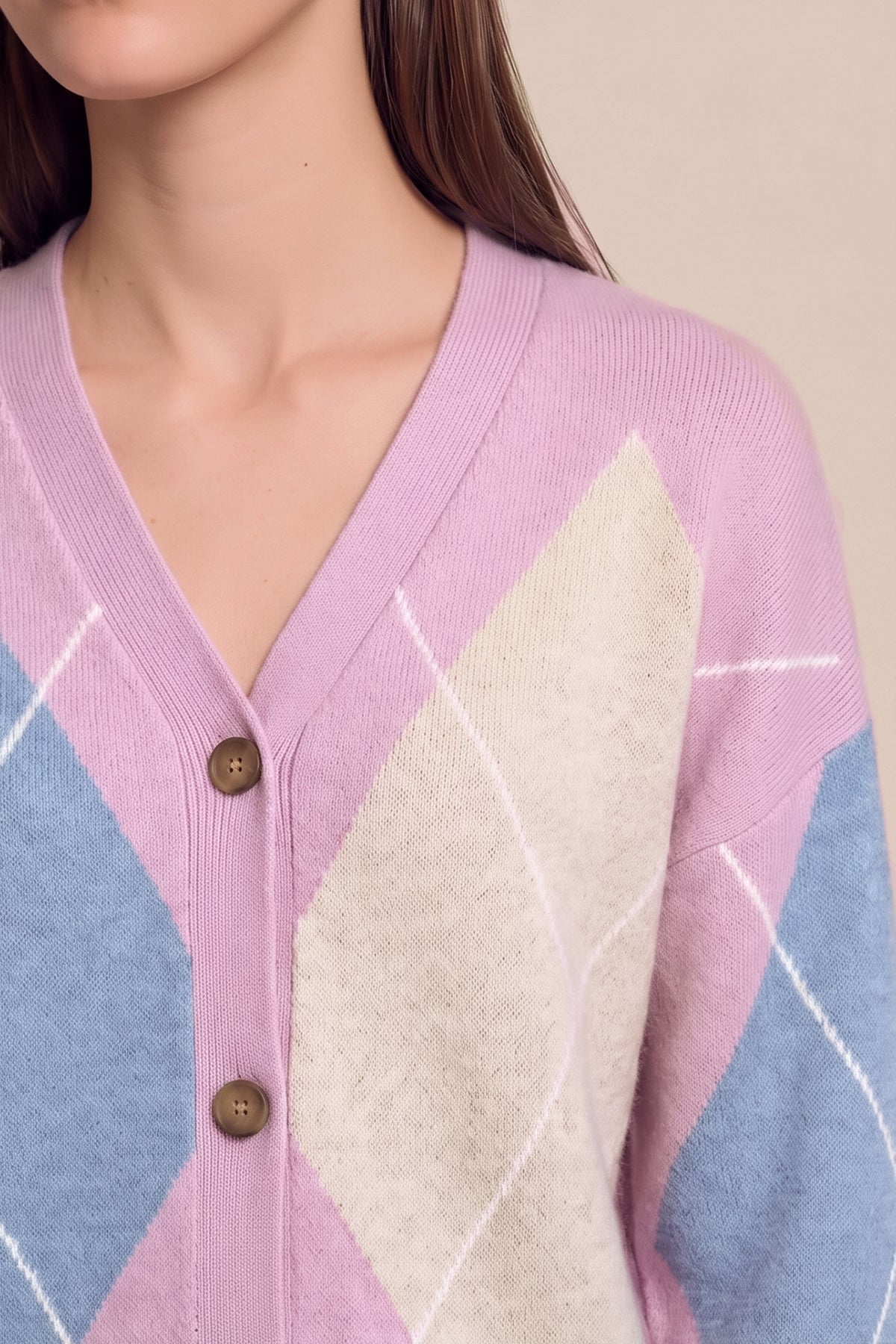 Women Pink Plaid Color Block Cardigan | CicyBell