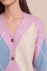 Women Pink Plaid Color Block Cardigan | CicyBell