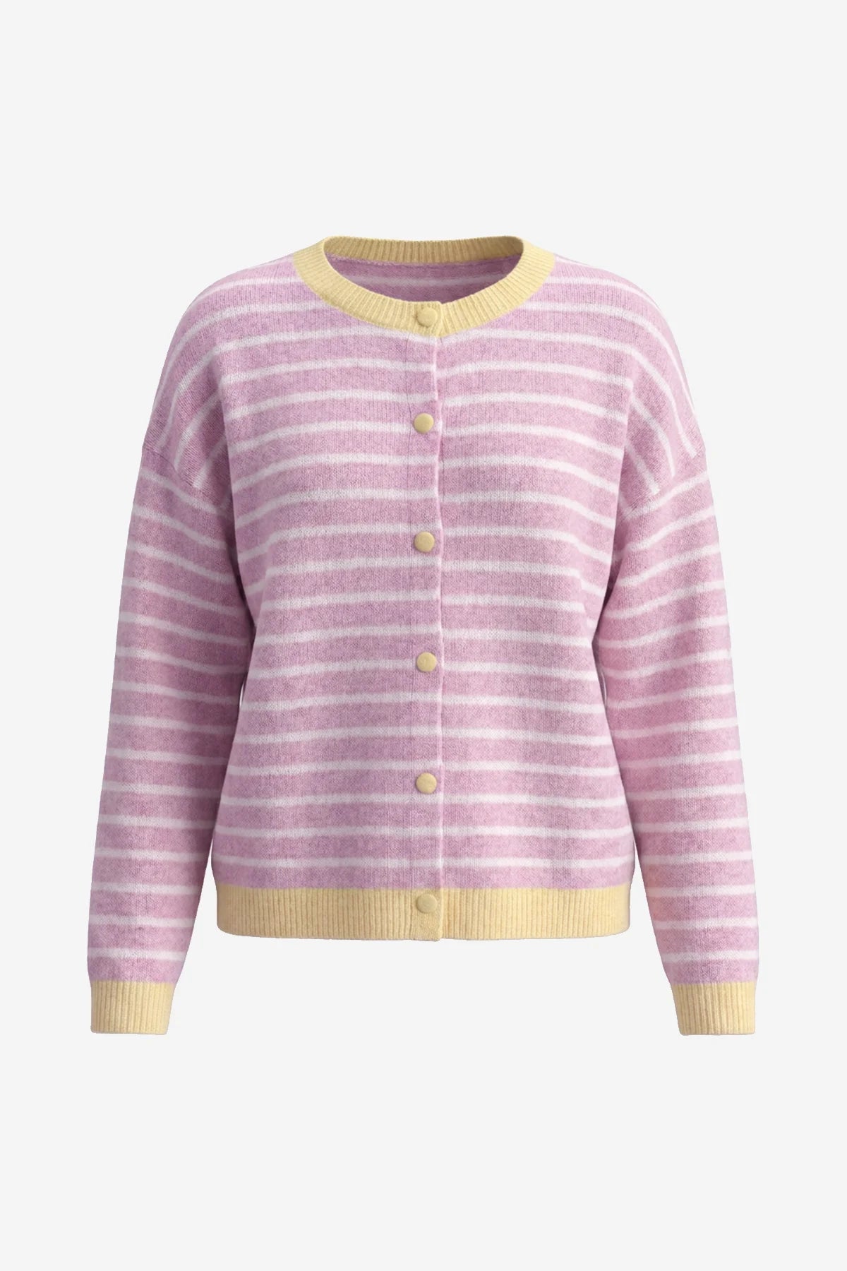 Women Pink Striped Button Down Sweater | CicyBell
