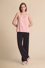 Womens Pink V Neck Satin Tank Tops  | CicyBell