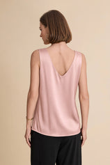 Womens Pink V Neck Satin Tank Tops  | CicyBell