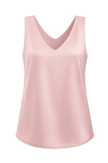 Womens Pink V Neck Satin Tank Tops  | CicyBell