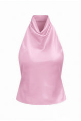 Women Pink Summer Satin Halter Tank Tops | CicyBell