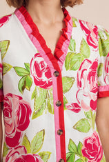Womens Pink Floral Puff Short Sleeve Tops  | CicyBell