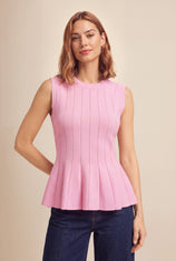 Womens Pink Pleated Peplum Tank Tops | CicyBell