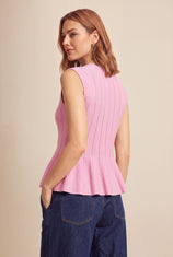 Womens Pink Pleated Peplum Tank Tops | CicyBell