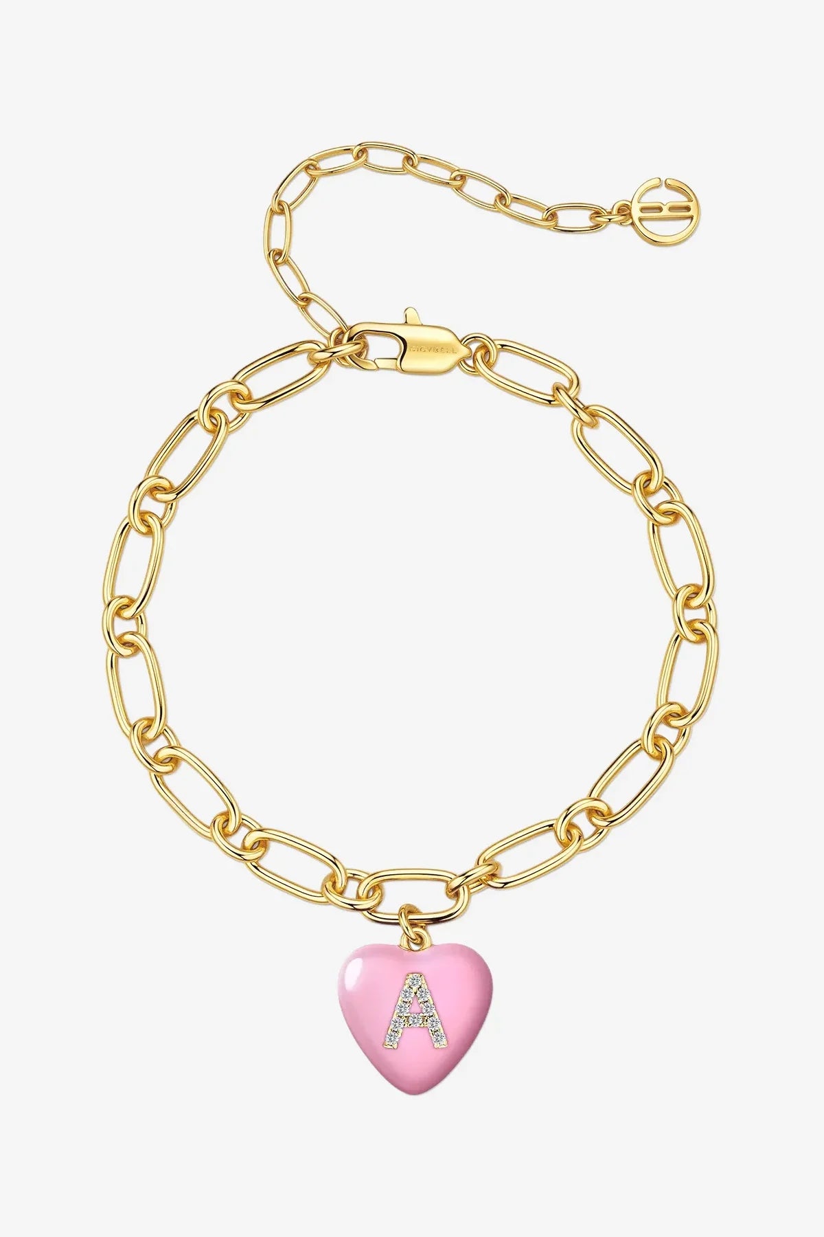 Women 18K Gold  Pink Heart Initial A Bracelets| CicyBell