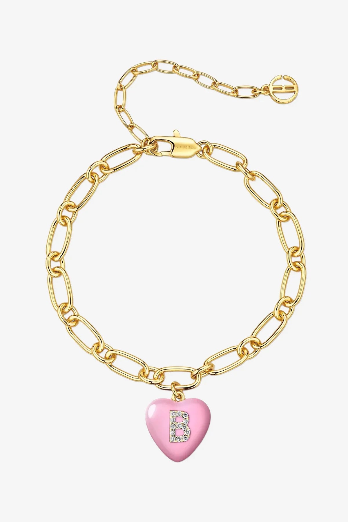 Women 18K Gold  Pink Heart Initial B Bracelets| CicyBell
