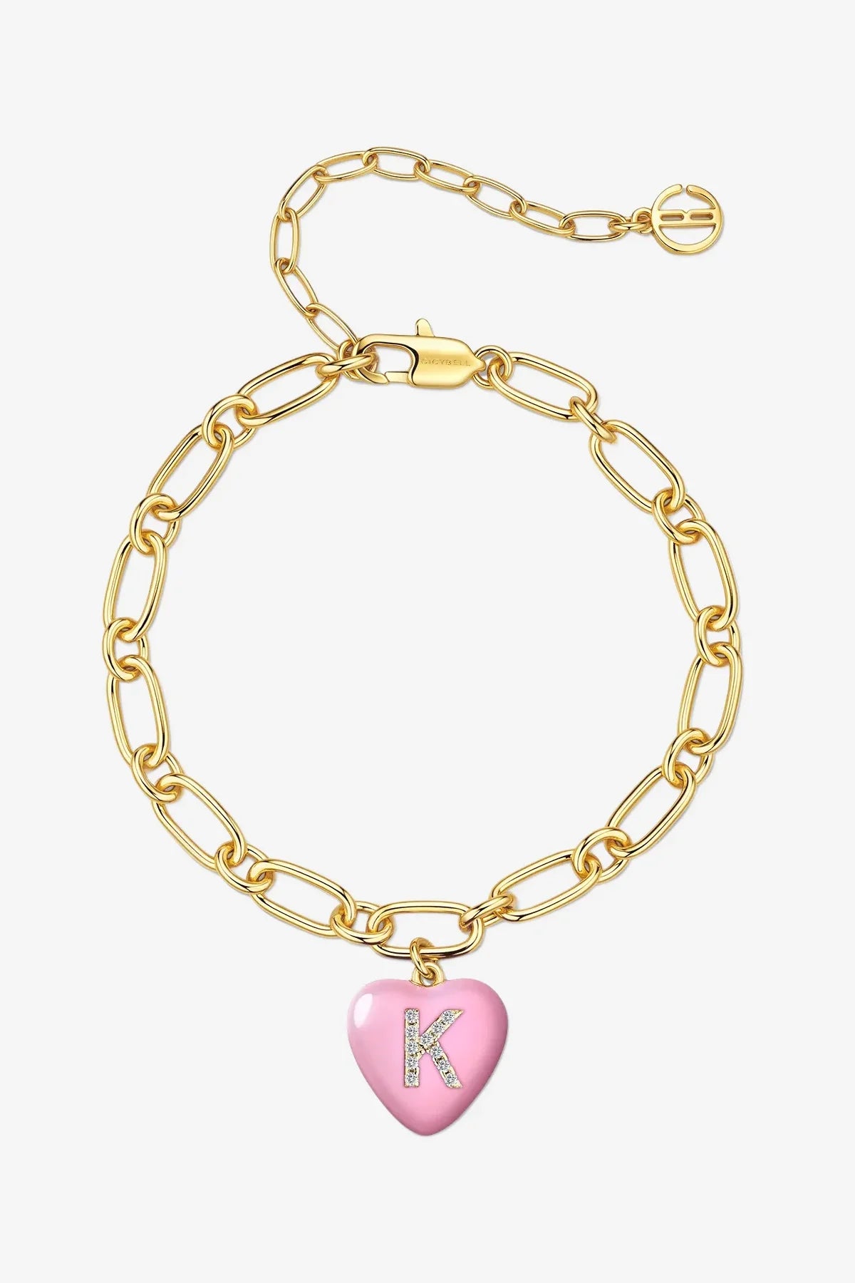 Women 18K Gold  Pink Heart Initial K Bracelets| CicyBell