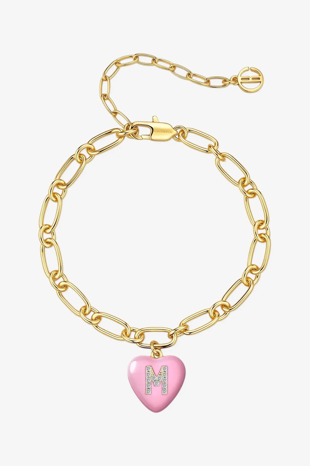 Women 18K Gold  Pink Heart Initial M Bracelets| CicyBell