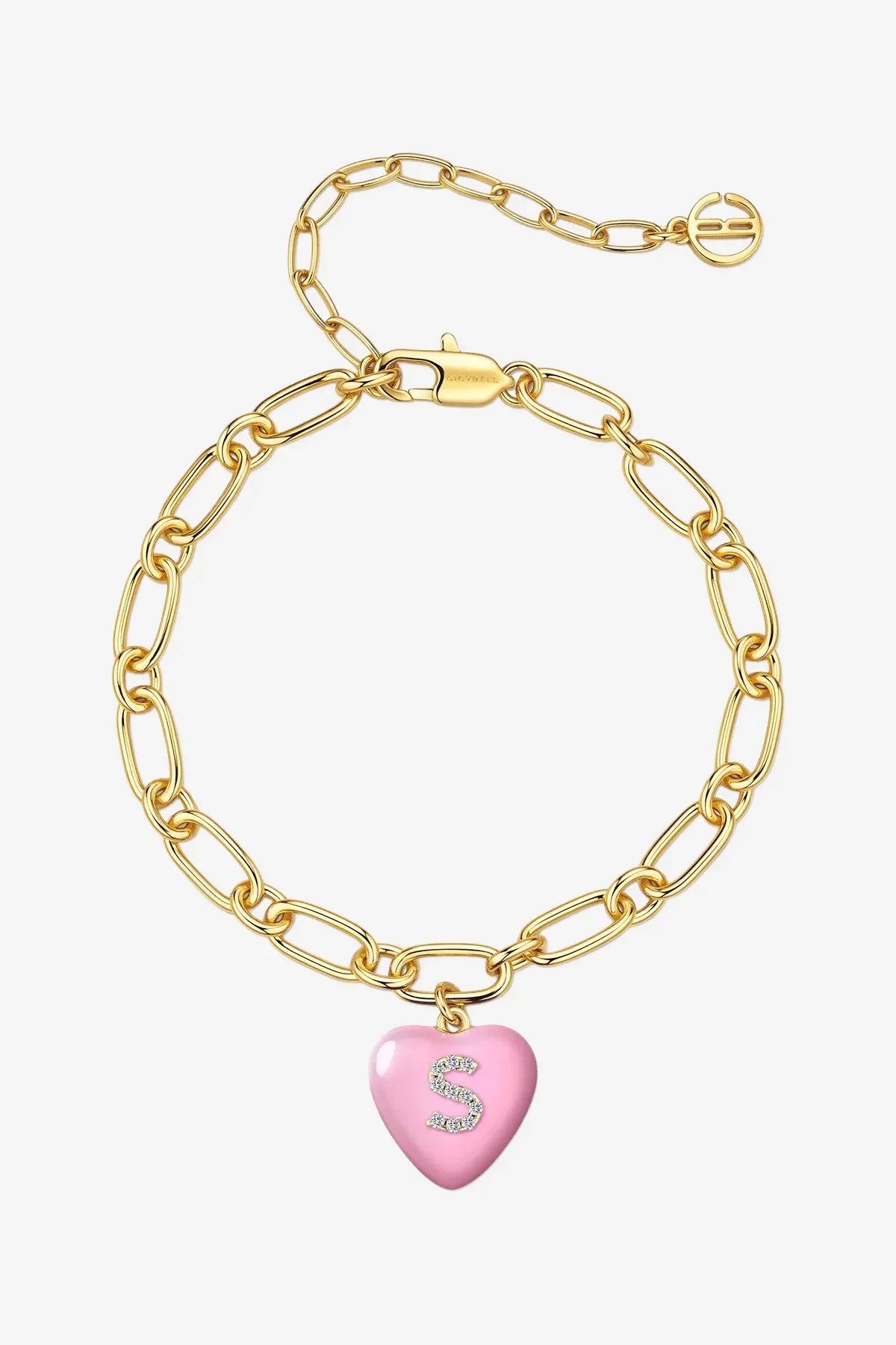Women 18K Gold  Pink Heart Initial S Bracelets| CicyBell
