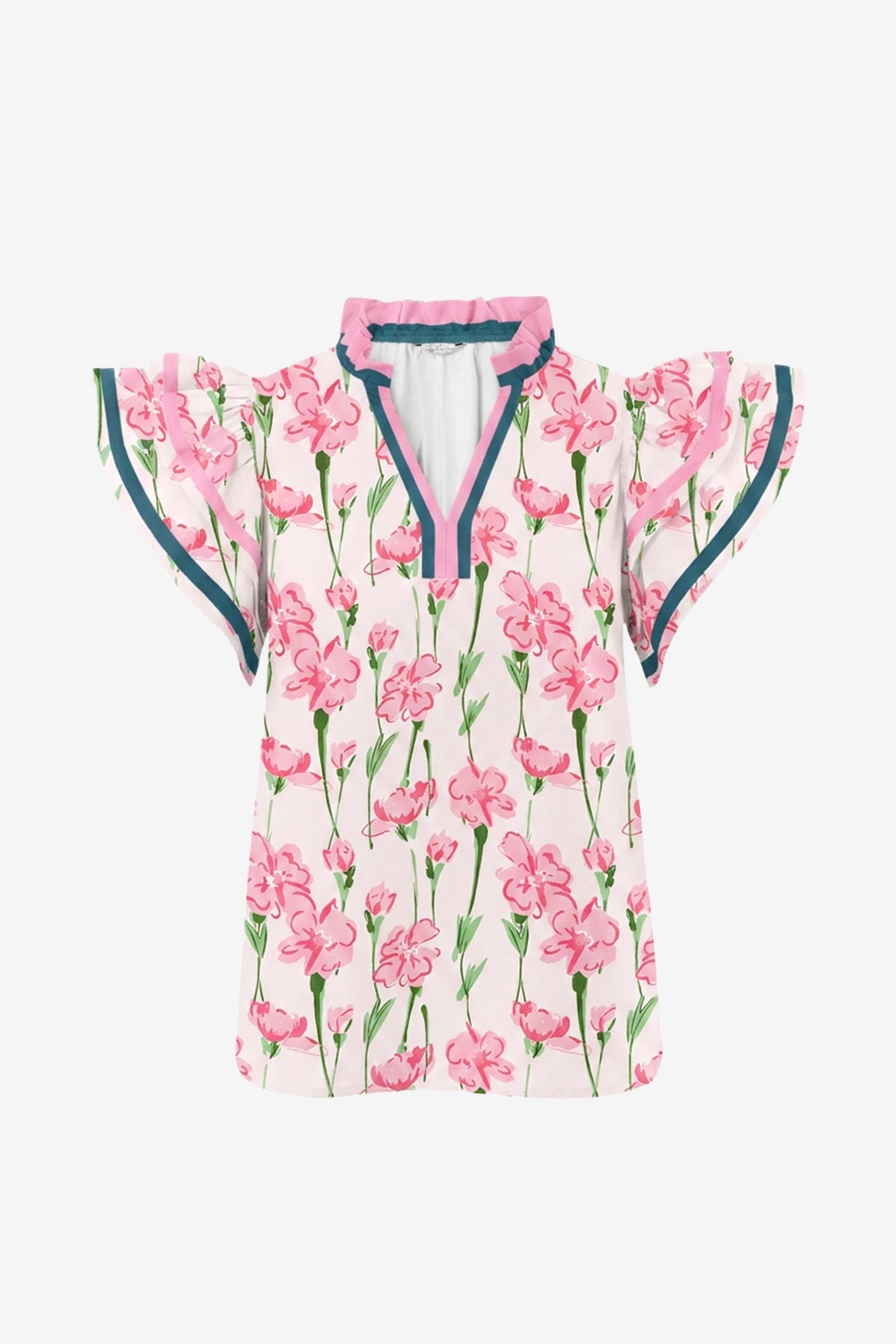 Womens Pink Print Ruffle Cap Sleeve Tops | CicyBell