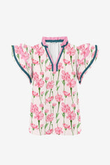 Womens Pink Print Ruffle Cap Sleeve Tops | CicyBell