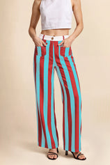 Womens Pink&blue Striped Wide Leg Jeans| CicyBell