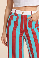 Womens Pink&blue Striped Wide Leg Jeans| CicyBell