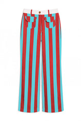 Womens Pink&blue Striped Wide Leg Jeans| CicyBell