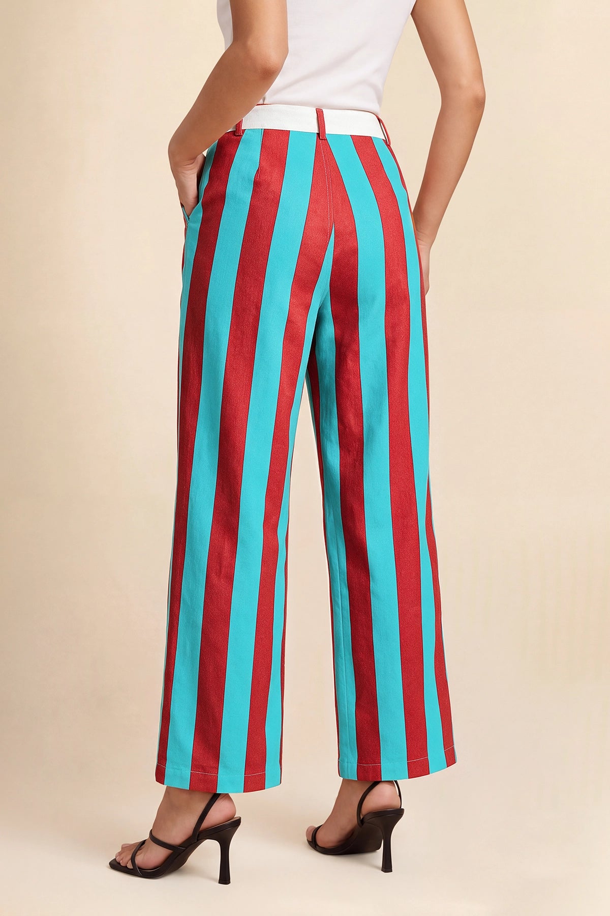 Womens Pink&blue Striped Wide Leg Jeans| CicyBell