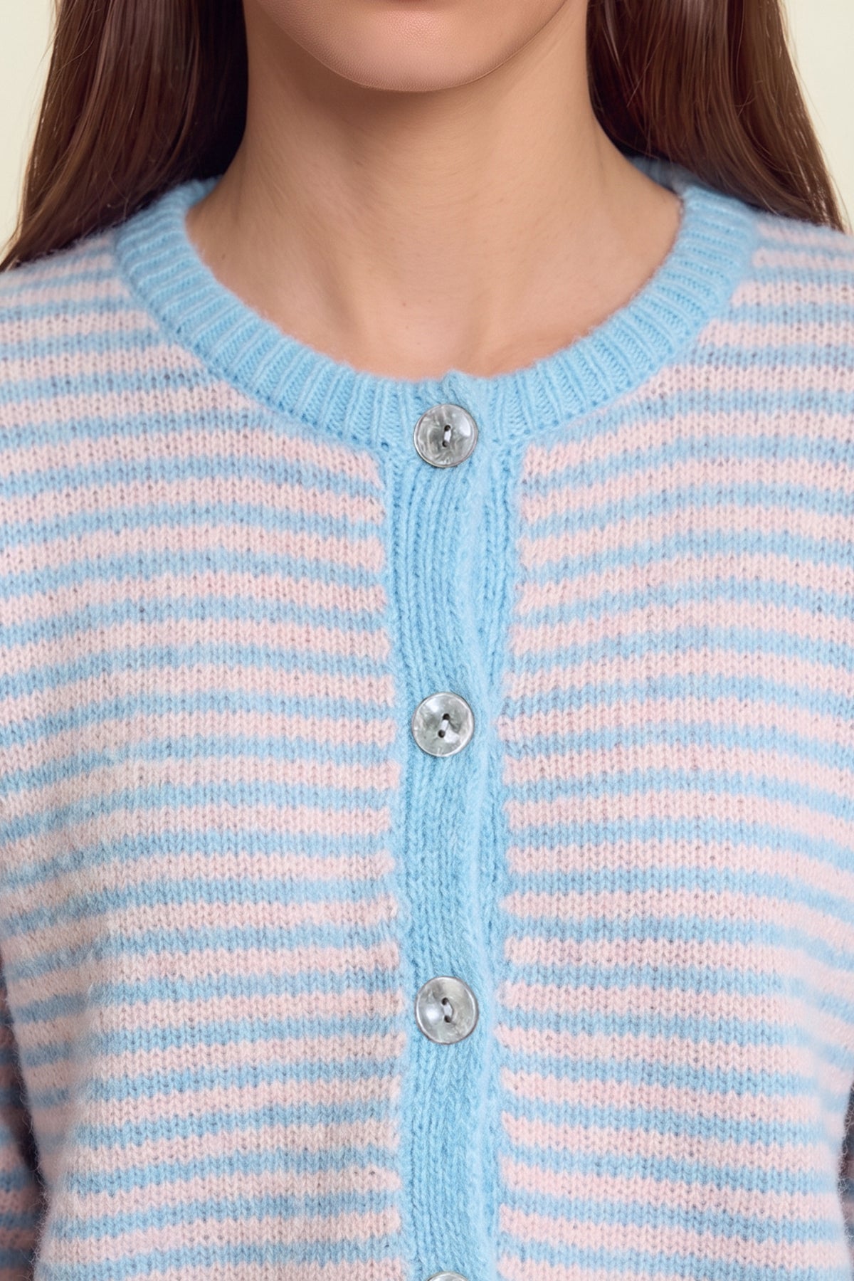 Womens Pink&blue Striped Cardigan Sweaters | CicyBell