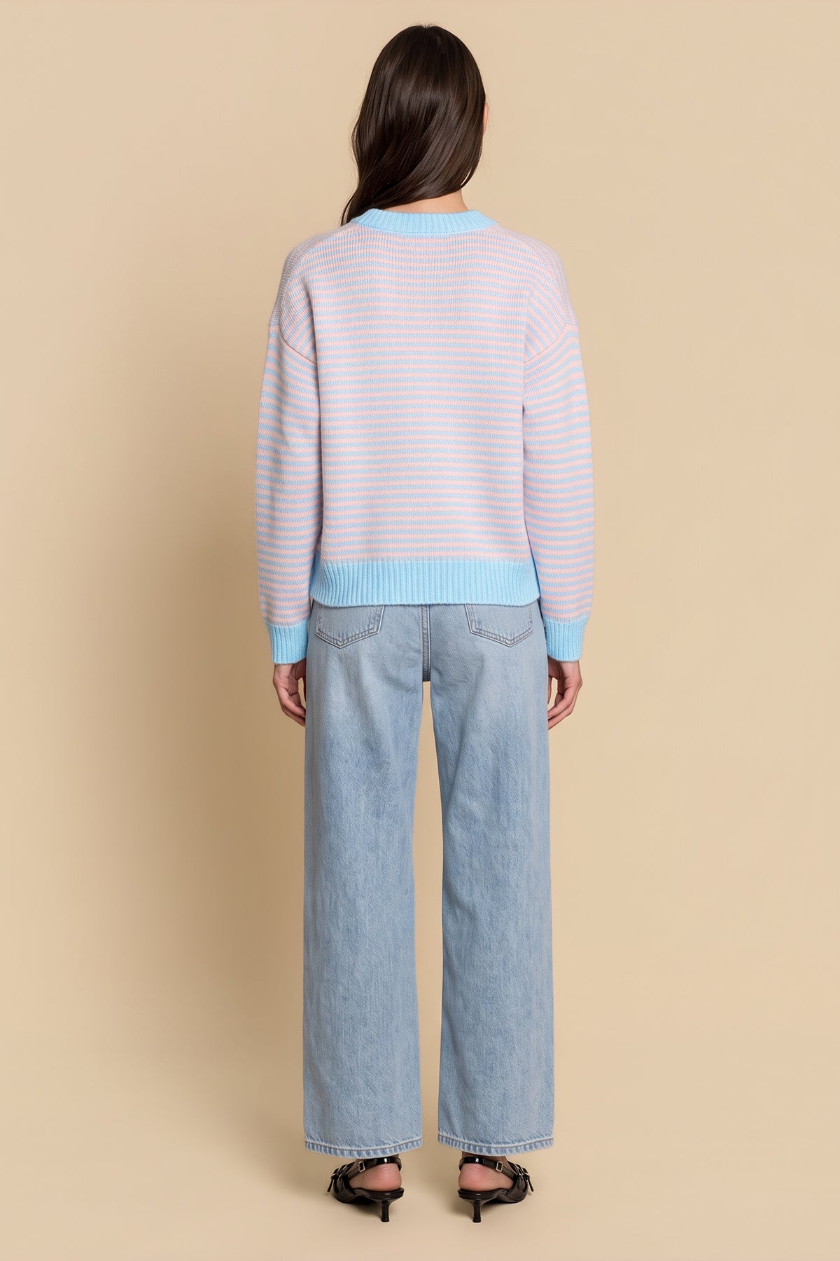 Womens Pink&blue Striped Cardigan Sweaters | CicyBell