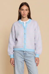Womens Pink&blue Striped Cardigan Sweaters | CicyBell