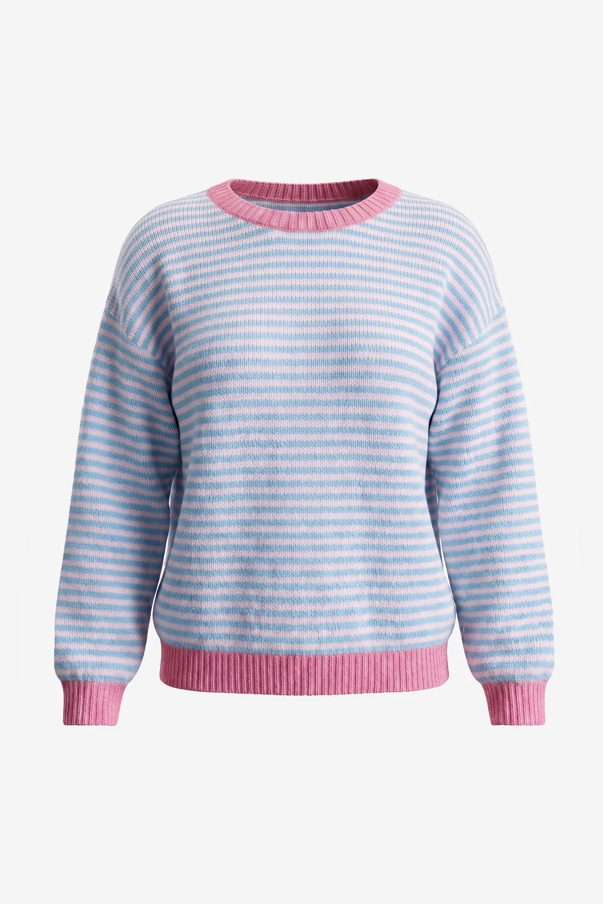 Womens Pink&blue Color Block Striped Sweater | CicyBell
