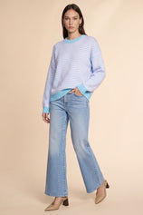 Womens Pink&blue Color Block Striped Sweater | CicyBell