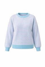 Womens Pink&blue Color Block Striped Sweater | CicyBell