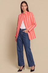 Womens Pinkish Orange  Professional Striped Blazer | CicyBell