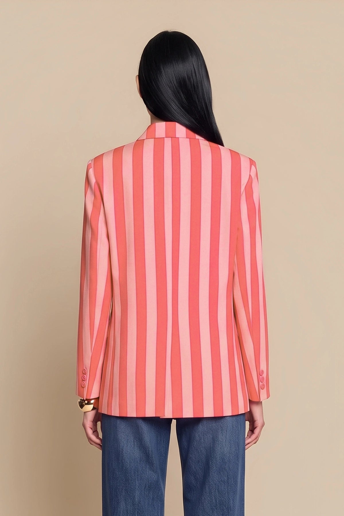 Womens Pinkish Orange  Professional Striped Blazer | CicyBell