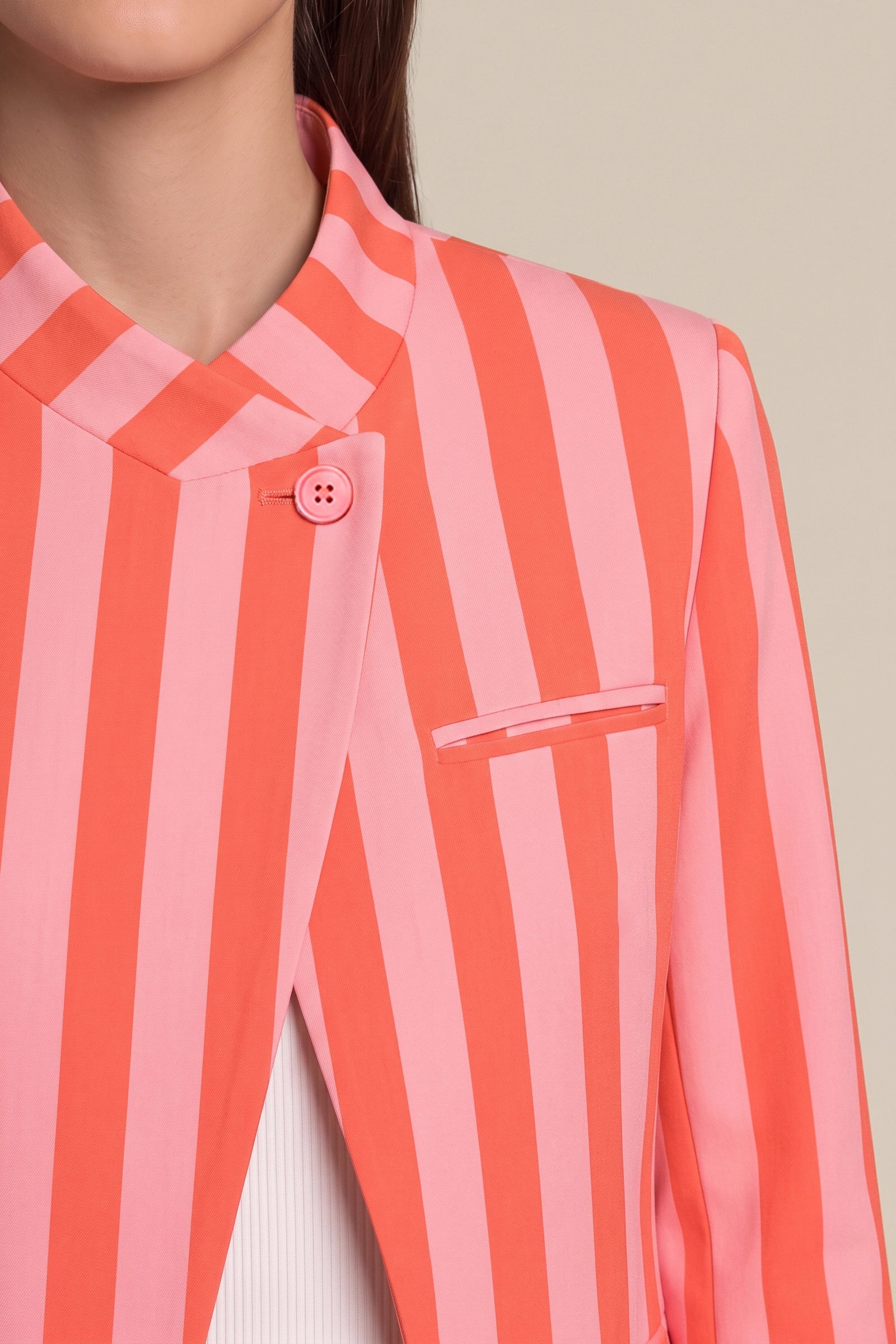 Womens Pinkish Orange  Professional Striped Blazer | CicyBell