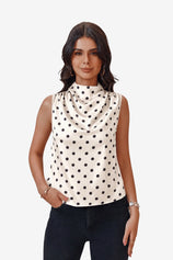 Womens Polka Dot Mock Neck Satin Tank Tops | CicyBell