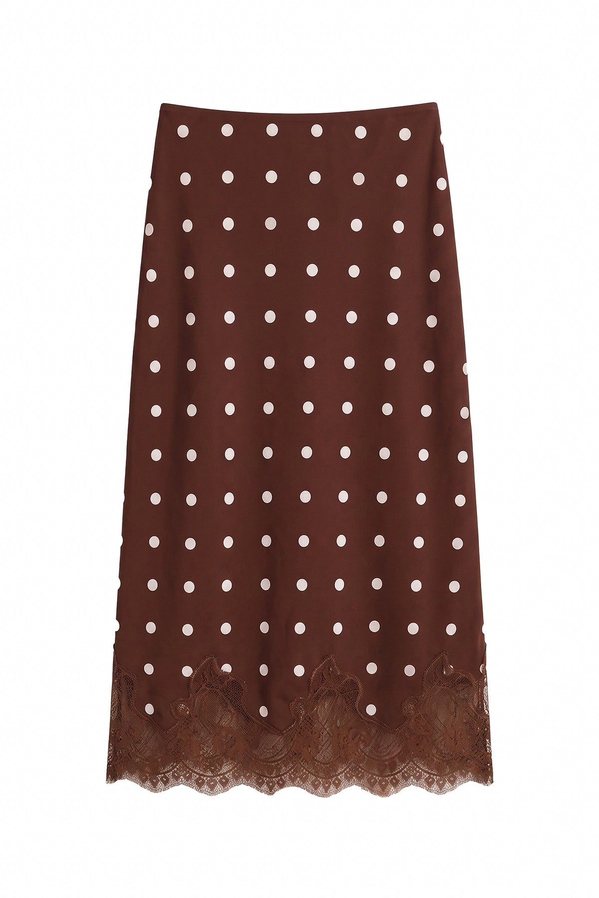 Womens Polka Dot Coffee Silk Satin Midi Skirts | CicyBell