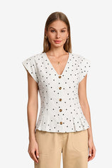 Womens Polka Dot White Deep V Neck Vest Tops| CicyBell