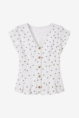 Womens Polka Dot White Deep V Neck Vest Tops| CicyBell