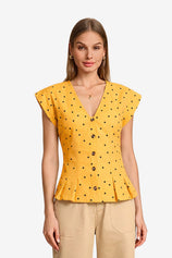Womens Polka Dot Yellow Deep V Neck Vest Tops| CicyBell