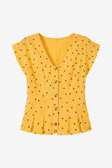Womens Polka Dot Yellow Deep V Neck Vest Tops| CicyBell