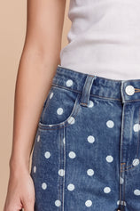 Womens Polka Dots High Waisted Wide Leg Jeans | CicyBell