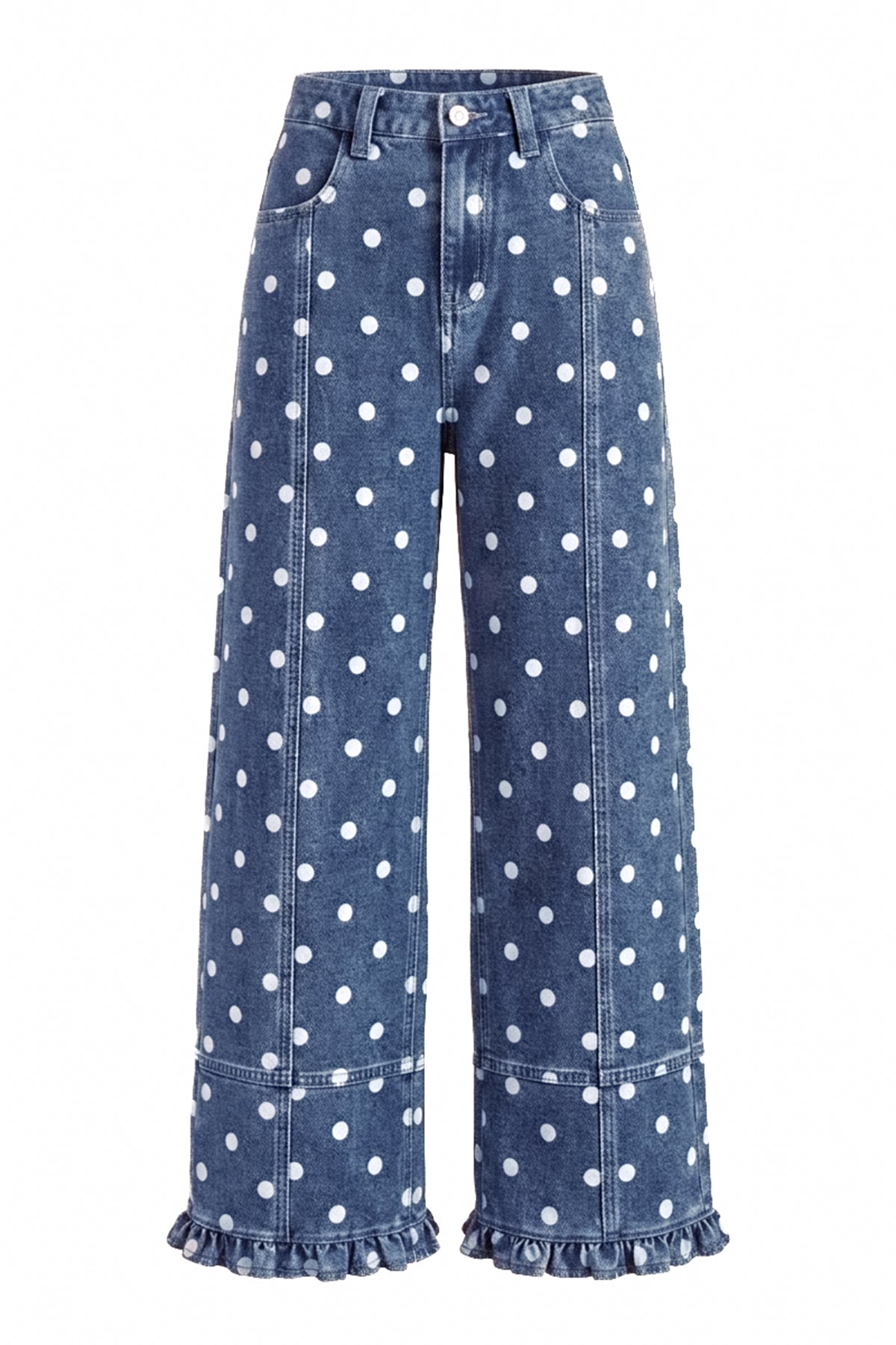 Womens Polka Dots High Waisted Wide Leg Jeans | CicyBell