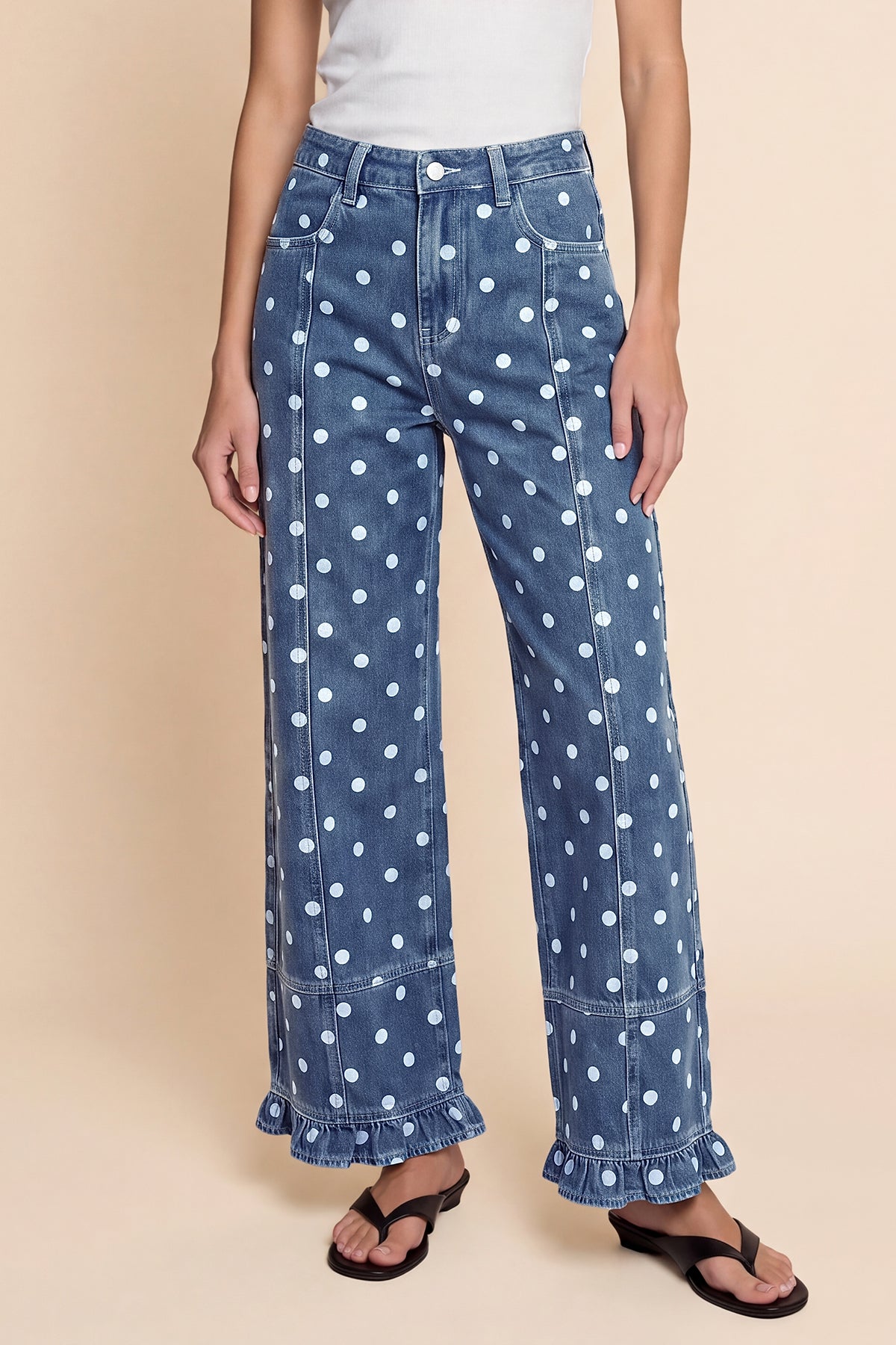 Womens Polka Dots High Waisted Wide Leg Jeans | CicyBell