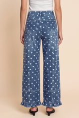 Womens Polka Dots High Waisted Wide Leg Jeans | CicyBell