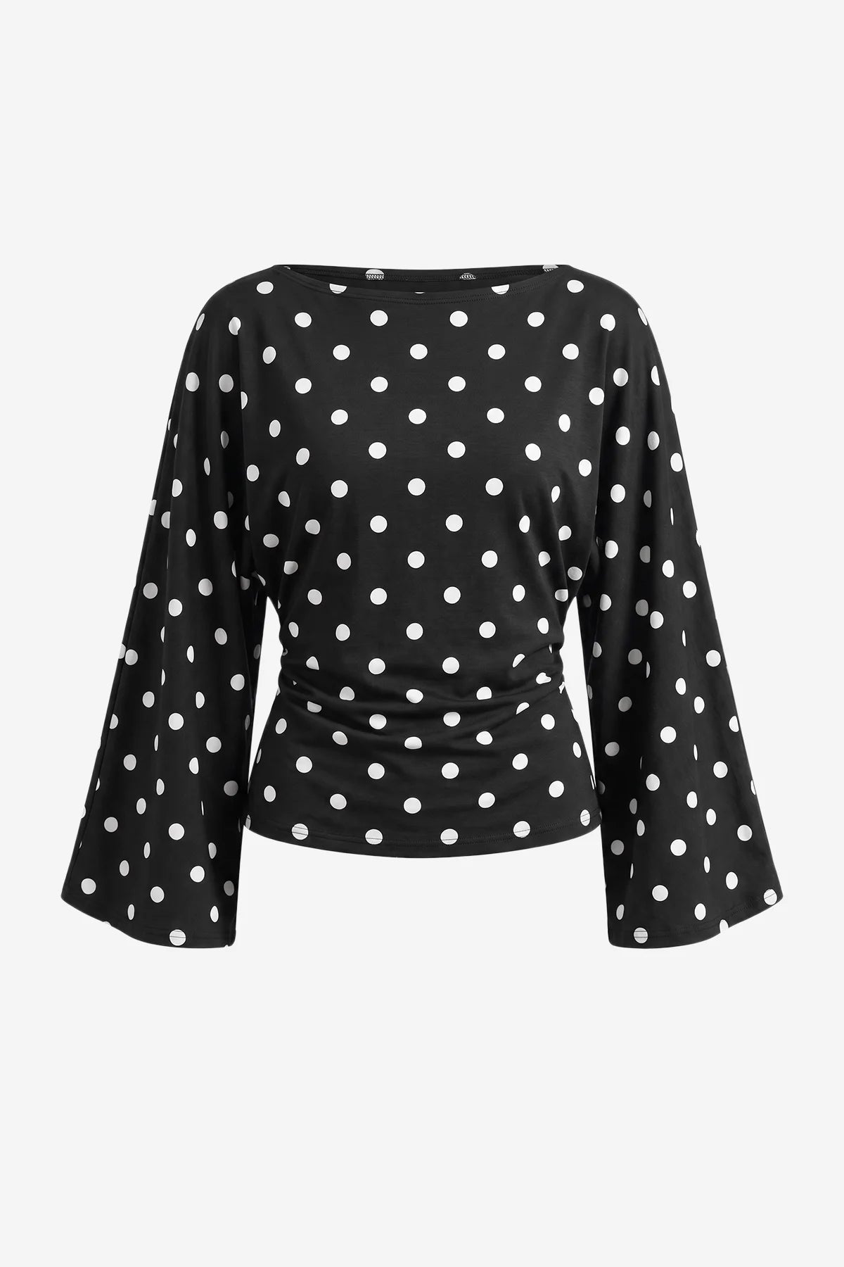 Women Black Polka Dot Long Sleeve Wrap Tops| CicyBell