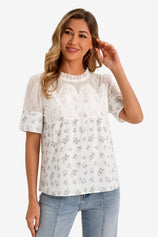 Womens Printed White Flowy Lace Blouses | CicyBell