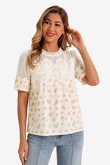 Womens Printed Yellow Flowy Lace Blouses | CicyBell