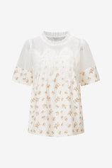 Womens Printed Yellow Flowy Lace Blouses | CicyBell