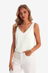 Womens Pure White Silk Satin Tank Tops | CicyBell