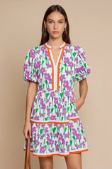 Womens Purple V Neck Floral Mini Dress | CicyBell