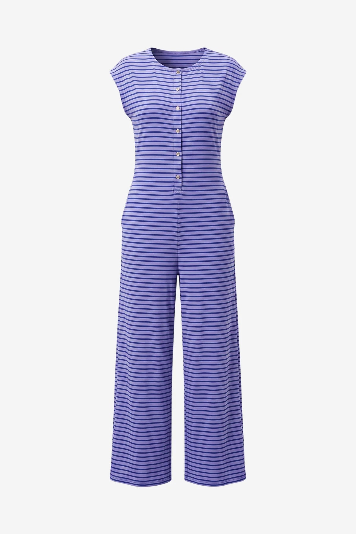 Womens Purple Striped Wide Leg Jumpsuits | CicyBell