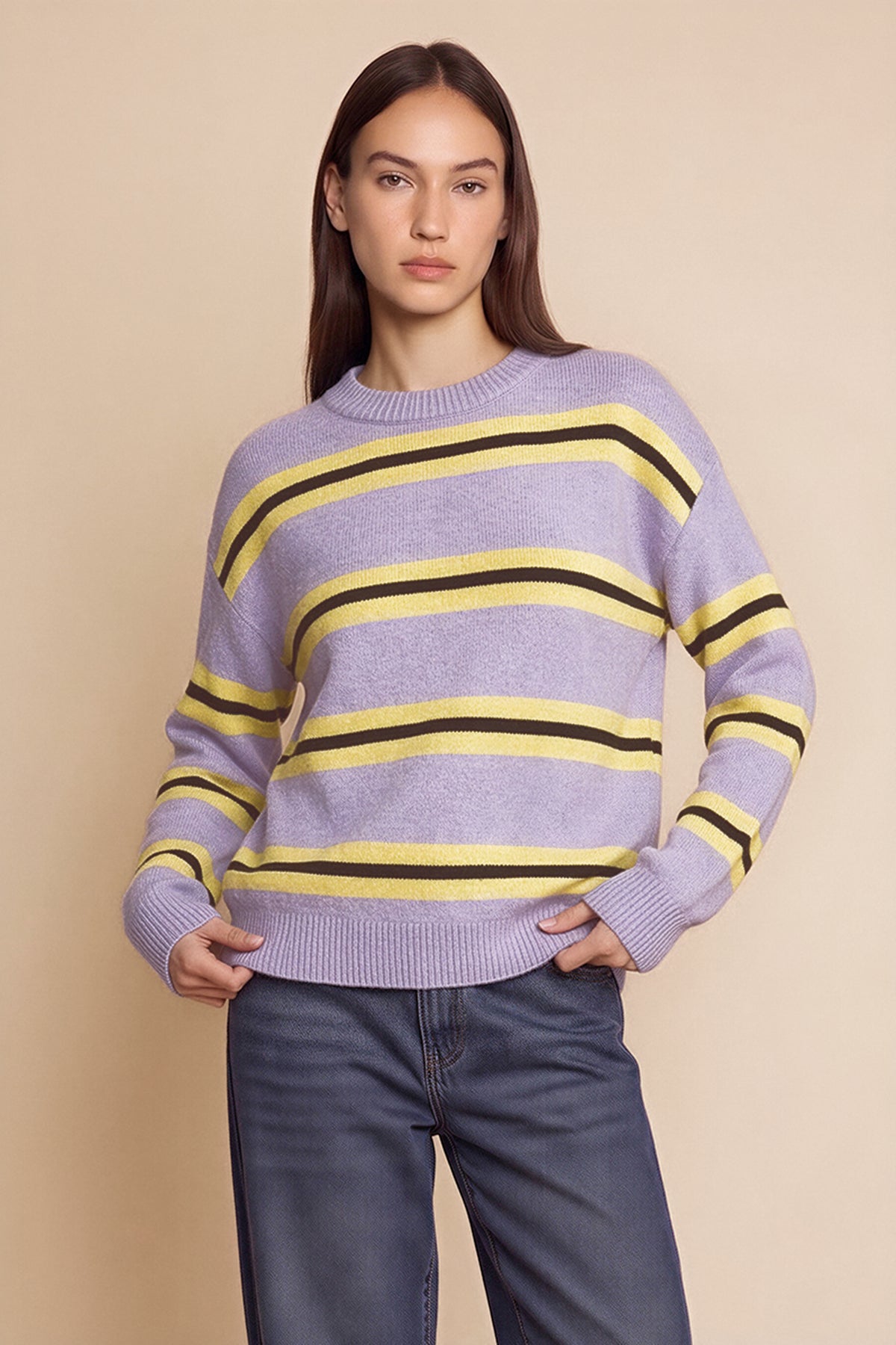 Womens Purple Striped Pullover Sweater | CicyBell